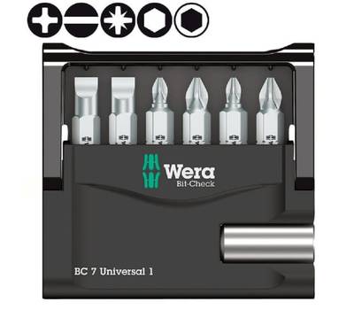 Набор бит WERA WE-056295 Bit-Check 7 Universal 1 с битодержателем, 7 пр., 1/4" C6.3