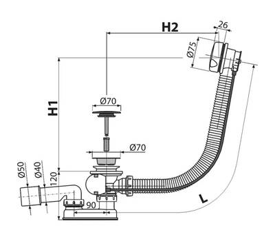 Сифон для ванны Alca Plast A51BM-80