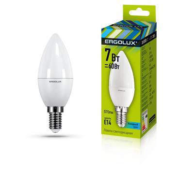 Лампа светодиодная ERGOLUX LED-C35-7W-E14-4K