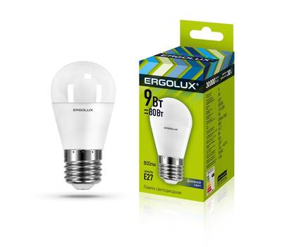 Лампа светодиодная ERGOLUX LED-G45-9W-E27-6K