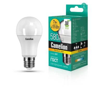 Лампа светодиодная CAMELION LED7-A60/830/E27