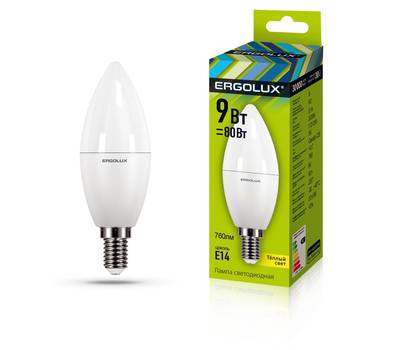 Лампа светодиодная ERGOLUX LED-C35-9W-E14-3K