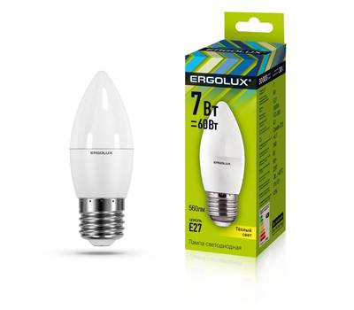 Лампа светодиодная ERGOLUX LED-C35-7W-E27-3K