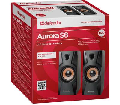 Колонки для компьютера DEFENDER Aurora S8 черный, 8 Вт, питание от USB Акустическая 2.0 система