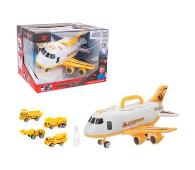 Самолет игрушечный BEBOY с функцией пара, 4 машинки. IT107559. Бело-оранжевый.