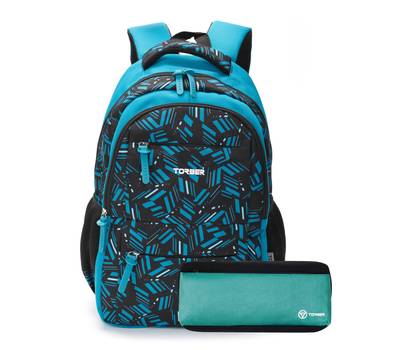 Рюкзак Torber Class X, голубой с орнаментом, 45 x 30 x 18 см + Пенал в подарок!