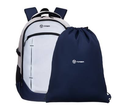 Рюкзак Torber Class X, серо-синий, 46x32x18 см + Мешок для обуви в подарок!