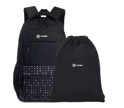 Рюкзак Torber Class X, черный с орнаментом, 45x30x18 см + Мешок для обуви!