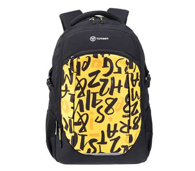 Рюкзак Torber школьный Class X, черно-желтый с принтом, 46x32x18 см + Мешок для обуви в подарок!