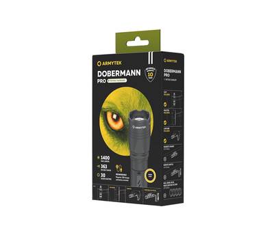 Фонарь Armytek светодиодный Dobermann Pro Magnet USB, 1400 лм, теплый свет, аккумулятор