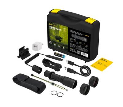 Фонарь Armytek светодиодный тактический Dobermann Extended Set (Набор), холодный свет, аккумулятор