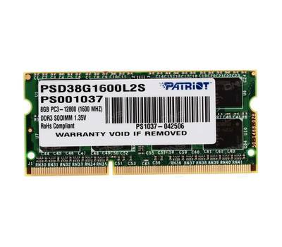 Модуль памяти Patriot memory для ноутбука SODIMM 8GB PC12800 DDR3L PSD38G1600L2S