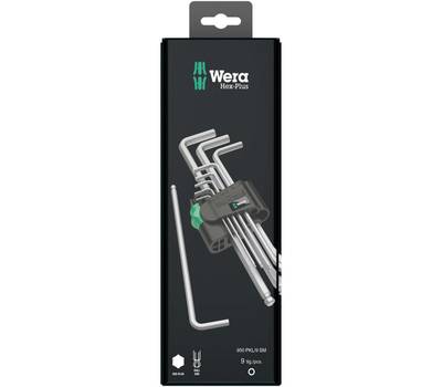 Набор ключей WERA WE-073391 950/9 PKL Hex-Plus 1 SB Г-образных, хром, с шаром, 9 пр.