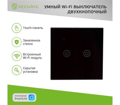Умный выключатель SECURIC SEC-HV-802B2 Wi-Fi двухкнопочный черный