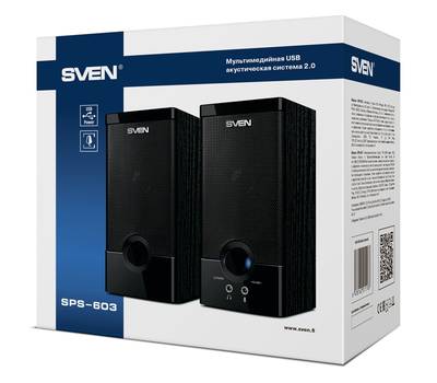 Колонки для компьютера SVEN SPS-603 черный {USB-порт ПК, ноутбука или адаптер 5V DC}
