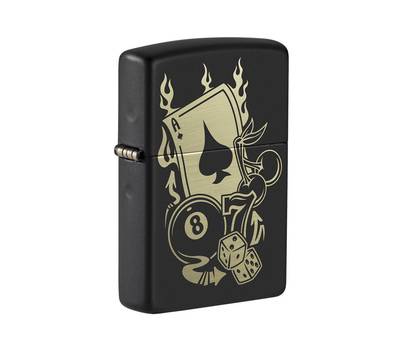 Зажигалка Zippo Gambling Design, покрытие Black Matte, латунь/сталь, чёрная, матовая