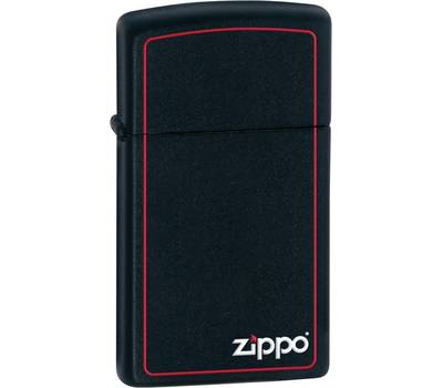 Зажигалка Zippo Slim Black Matte Logo Border, латунь/сталь, чёрная с фирменным логотипом