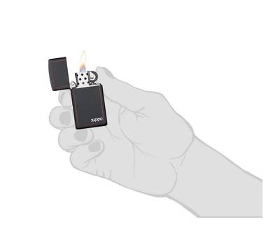 Зажигалка Zippo Slim Black Matte Logo Border, латунь/сталь, чёрная с фирменным логотипом