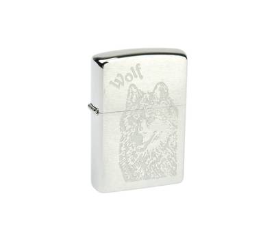 Зажигалка Zippo Wolf с покрытием Brushed Chrome, латунь/сталь, серебристая, матовая, 36x12x56 м