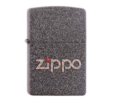 Зажигалка Zippo , латунь с покрытием Iron Stone, серая с фирменным логотипом, матовая, 36x12x56 мм