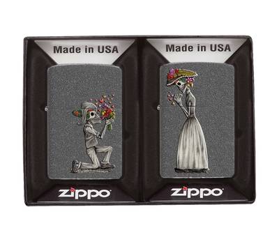 Зажигалка Zippo Набор Влюбленные зомби из двух зажигалок с покрытием Iron Stone, серые, матовые