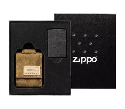 Зажигалка Zippo Набор : чёрная Black Crackle и коричневый нейлоновый чехол, в подарочной коробке