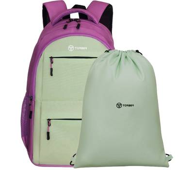 Рюкзак Torber Class X, розовый/салатовый, 45x30x18 см + Мешок для обуви в подарок!