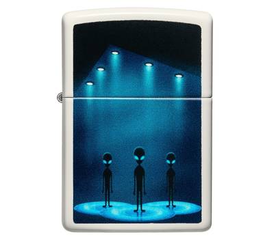 Зажигалка Zippo Aliens Design с покрытием Glow In The Dar, латунь/сталь, белая, матовая, 38x13x57 мм