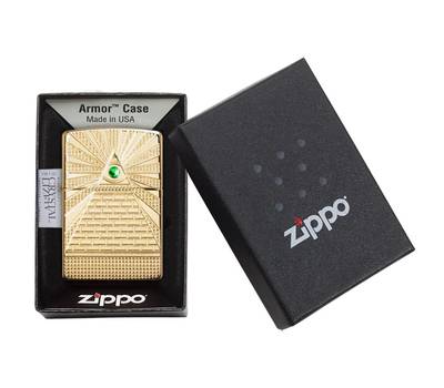 Зажигалка Zippo Armor с покрытием High Polish Brass, латунь/сталь, золотистая, 36x12x56 мм