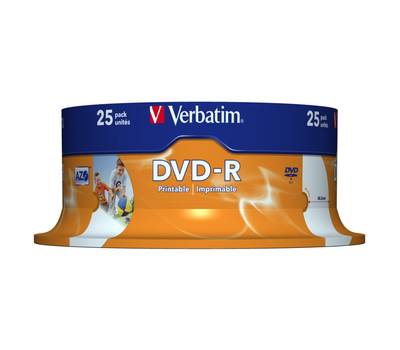 Диск DVD-R VERBATIM 4.7Gb 16x Cake Box (25шт) Printable (43538)