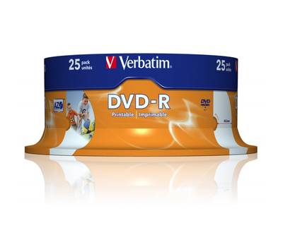 Диск DVD-R VERBATIM 4.7Gb 16x Cake Box (25шт) Printable (43538)