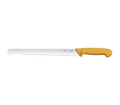 Нож кухонный VICTORINOX Swibo/(5.8443.25) стальной лезв.250мм серрейт. заточка желтый.