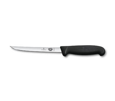 Нож кухонный VICTORINOX Fibrox/(5.6203.15) стальной обвалочный лезв.150мм прямая заточка черный.
