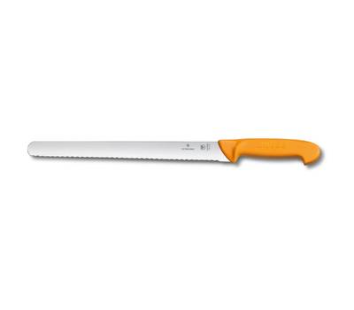 Нож кухонный VICTORINOX Swibo/(5.8443.30) стальной универсальный лезв.300мм серрейт. заточка желтый.
