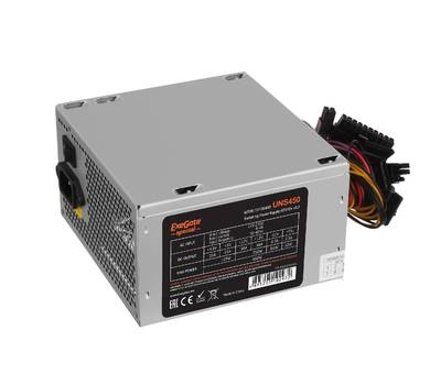 Блок питания EXEGATE UNS450 (ATX, PC, 12cm fan, 24pin, 4pin, PCIe, 3xSATA, 2xIDE, FDD, кабель 220V в