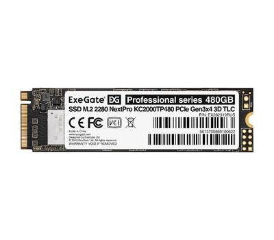 Накопитель SSD EXEGATE NextPro KC2000TP480 (PCIe Gen3x4, NVMe, 22x80mm, 3D TLC)