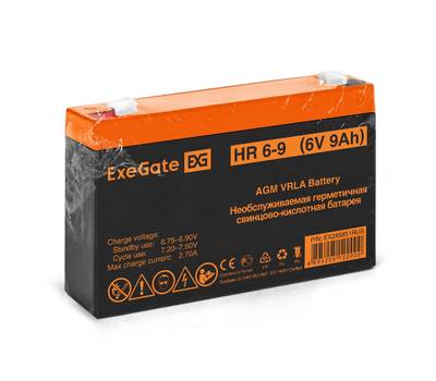 Батарея аккумуляторная EXEGATE HR 6-9 (6V 9Ah 634W, клеммы F1)