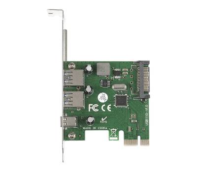 Контроллеp EXEGATE EXE-323 (PCI-E x1 v2.0, 2*USB3.0 ext. + 1*Type-C, разъем доп.питания, VIA Labs Ch