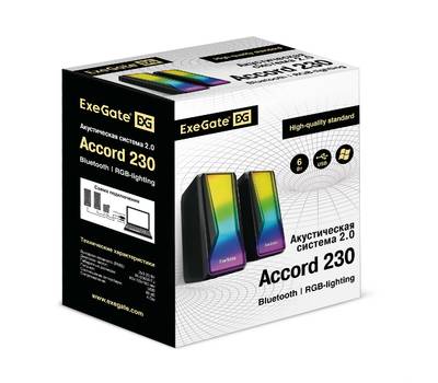 Колонки для компьютера EXEGATE Accord 230 (питание USB,Bluetooth, 2х3Вт (6Вт RMS), 60-20000Гц, цвет 