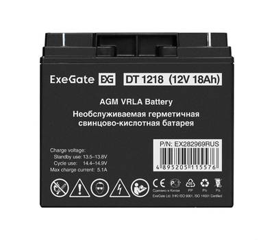 Батарея аккумуляторная EXEGATE DT 1218 (12V 18Ah, клеммы F3 (болт М5 с гайкой))