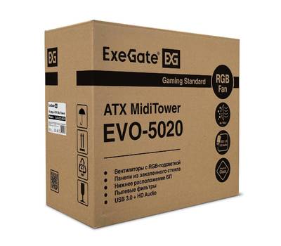 Корпус системного блока EXEGATE EVO-5020 (ATX, без БП, с окном, 1*USB+1*USB3.0, HD аудио, 1 вент. 12