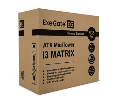 Компьютерный корпус EXEGATE EX296080RUS i3 MATRIX-EVO800 (ATX, EVO800RGB 12см, 2*USB+1*USB3.0)