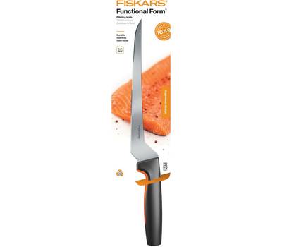 Нож кухонный FISKARS Functional Form 1057540 стальной филейный лезв.216мм прямая заточка черный/оран