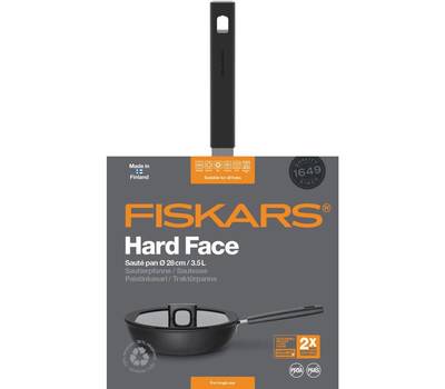 Сотейник с крышкой FISKARS Hard Face Optiheat 2.8л. d=26см (с крышкой) черный (1052238)