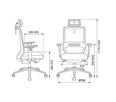 Офисное кресло БЮРОКРАТ MC-612N-H черный TW-01 38-418 сетка/ткань с подголов. крестовина металл хром