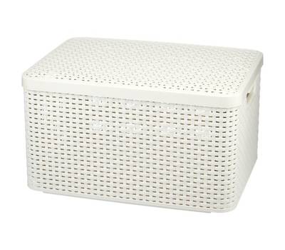 Корзина для хранения CURVER 03619-885 с крышкой RATTAN STYLE BOX L 30л кремовая (2)