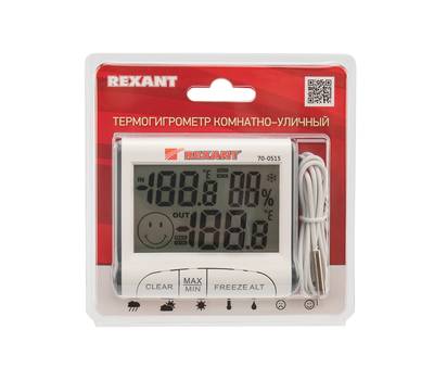 Термогигрометр REXANT комнатно-уличный с проводным выносным датчиком 70-0515