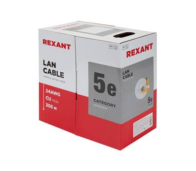 Кабель REXANT 01-0049 витая пара U/UTP, категория 5e, внутренний, оранжевый, 305 м 01-0049