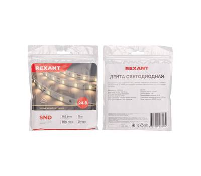 Лента светодиодная REXANT 141-637 24В, SMD2835, 9,6Вт/м, 120 LED/м, 3000K, 10мм, 5м,IP20