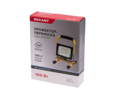 Прожектор светодиодный REXANT 605-038 переноска СДО-EXPERT 100Вт 8000Лм 6500K со шнуром 2м и евровил